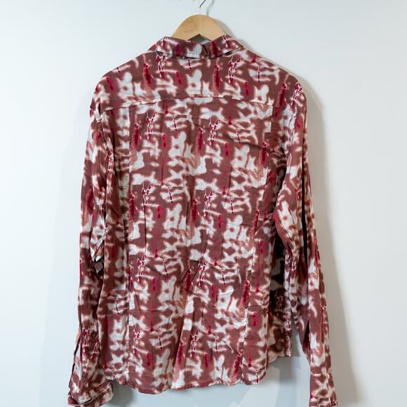 CORRIDOR Lyocell Tie-Dye Long Sleeve Shirt Coral Red L EUC - Picture 4 of 4